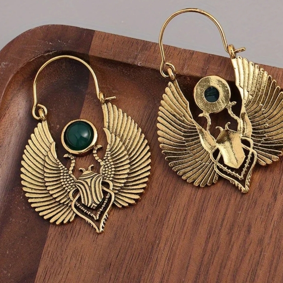 Sacred Ancient Egyptian Beetles Wings🌙 Earrings - Picture 2 of 8